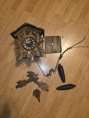 Vtg Poppo Tezuka Brown Cuckoo Chime Clock 1950's Japan Parts & Pieces